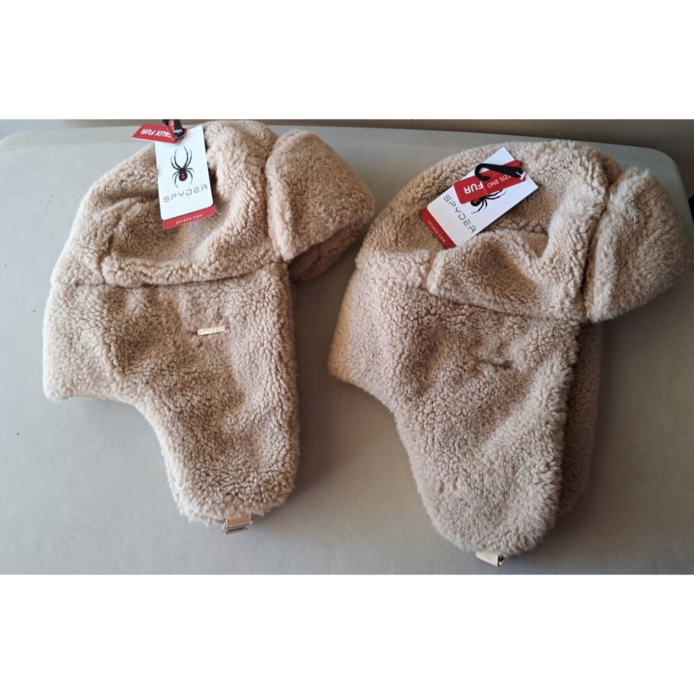 2 Pack Spyder Sherpa Trapper Hats Clay Beige Unisex OS Cold Weather NWT
